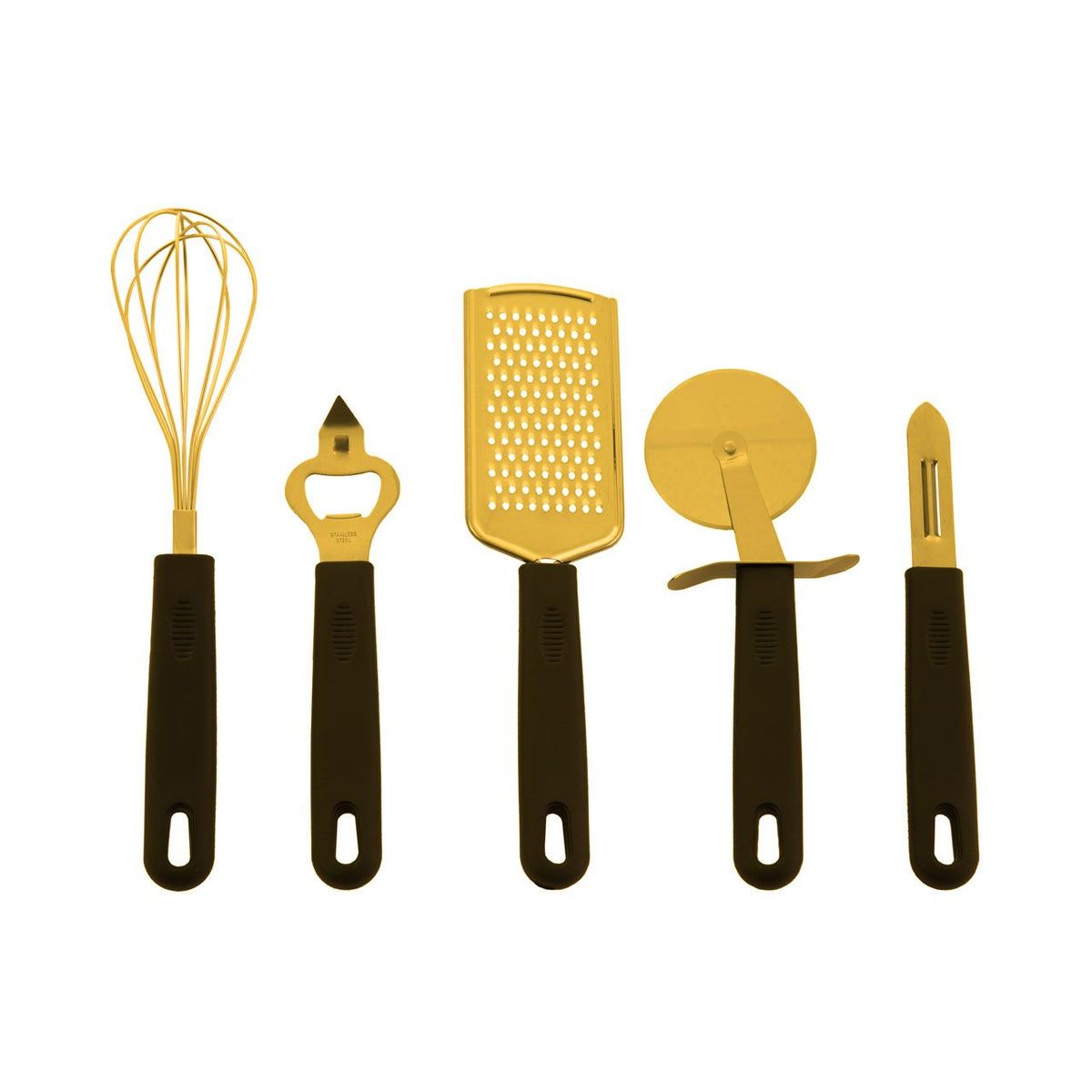 Brookcombe Light Gold and Black 5-Piece Kitchen Gadget Set