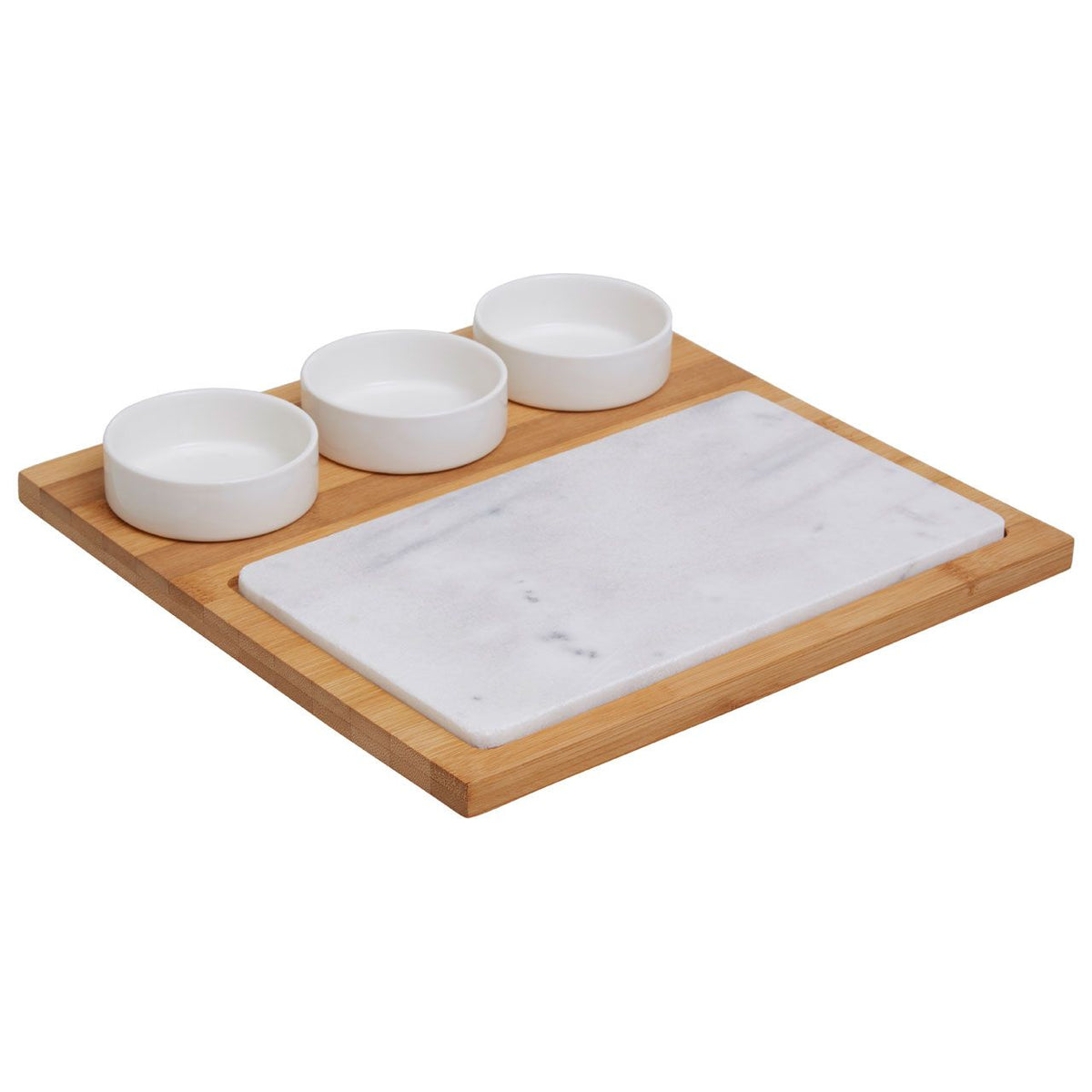 Stonestead Bamboo Wood White Marble and Ceramic 5PC Set