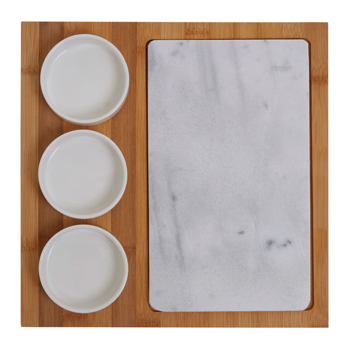 Stonestead Bamboo Wood White Marble and Ceramic 5PC Set
