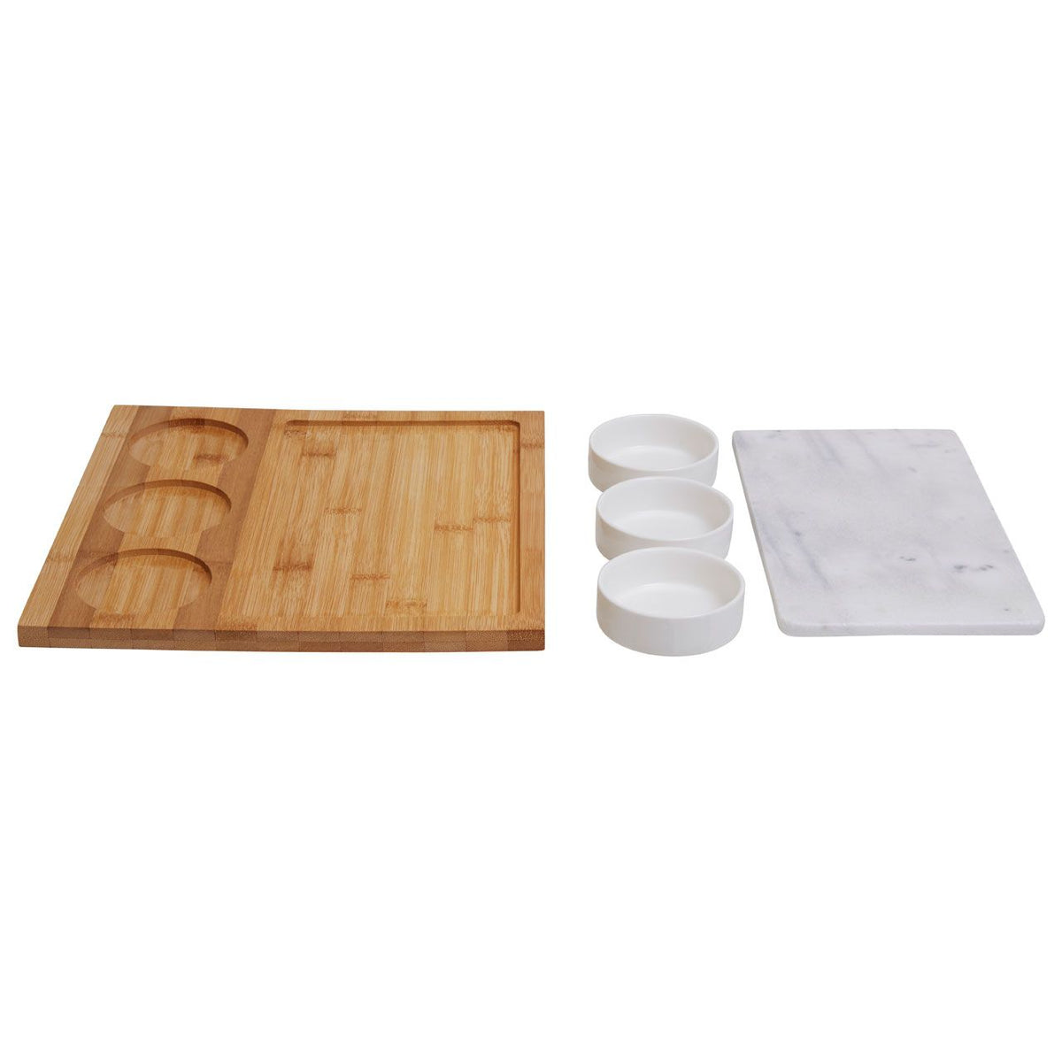 Stonestead Bamboo Wood White Marble and Ceramic 5PC Set