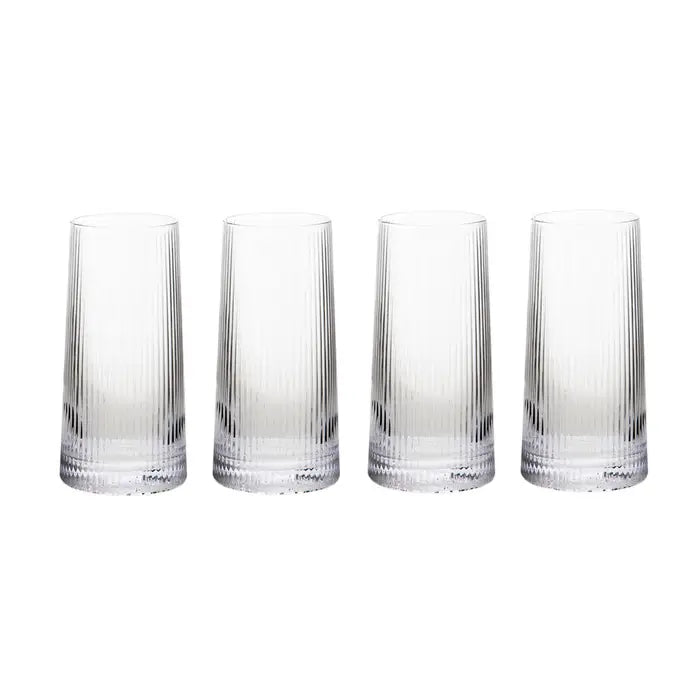 Wincombe Set of 4 Ribbed 420ml Clear Hi Ball Glasses