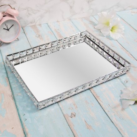Fernwood Chic Mirrored Rectangular Crystal Edged Tray