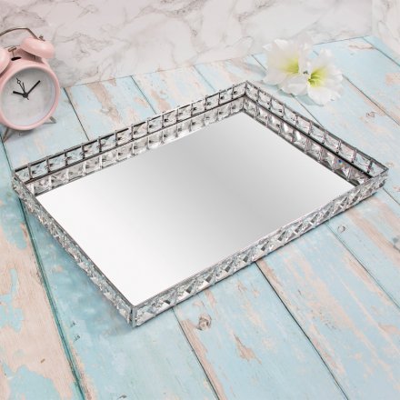Fernwood Chic Mirrored Rectangular Crystal Edged Tray