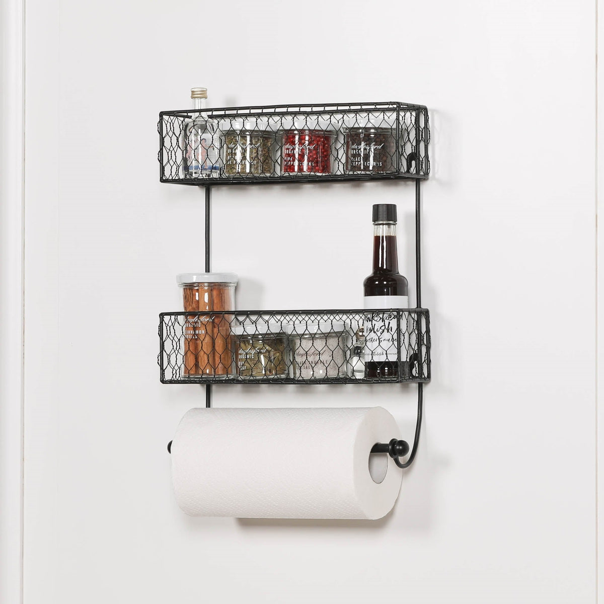 Calderwood Black Wall Spice Rack with Kitchen Roll Holder
