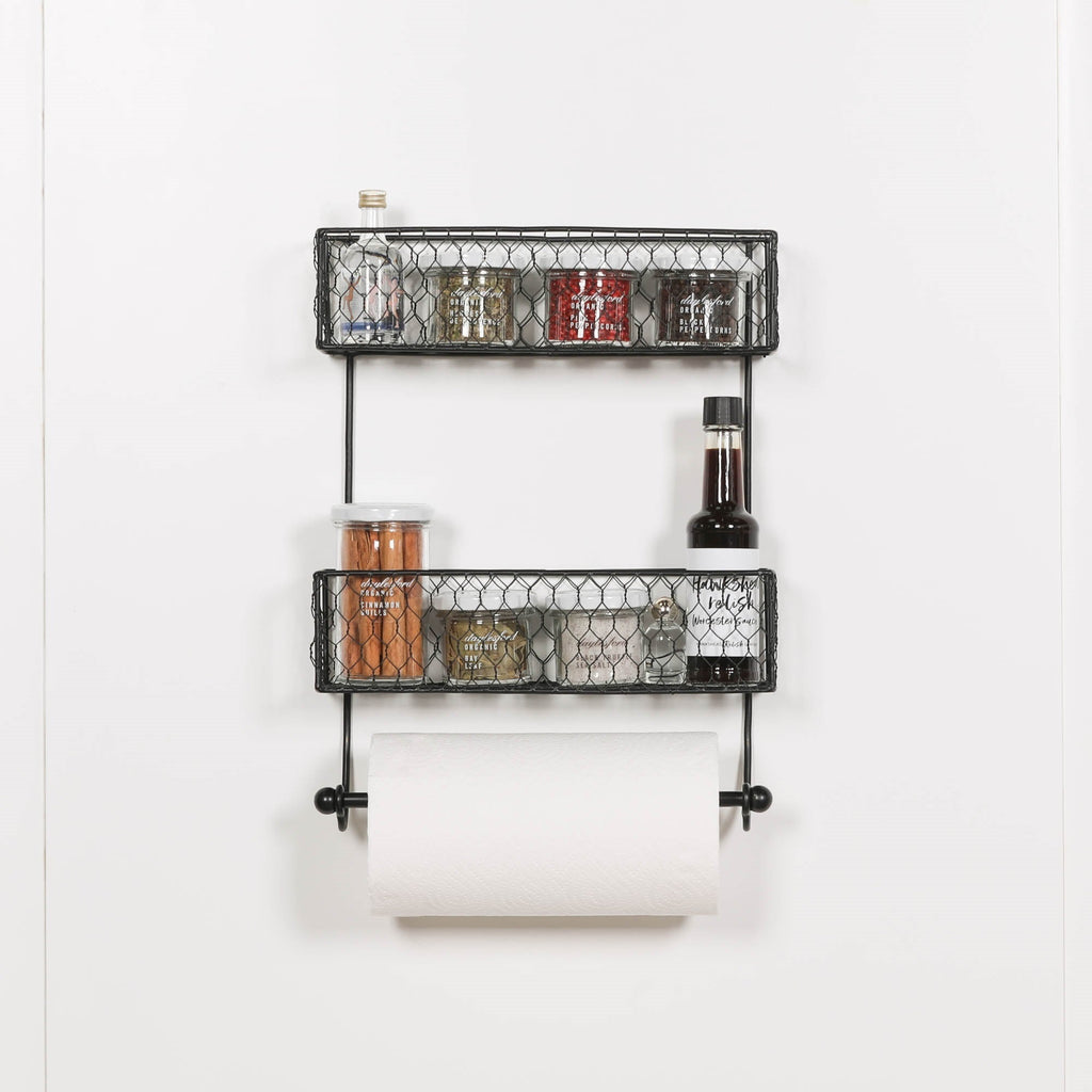 Calderwood Black Wall Spice Rack with Kitchen Roll Holder