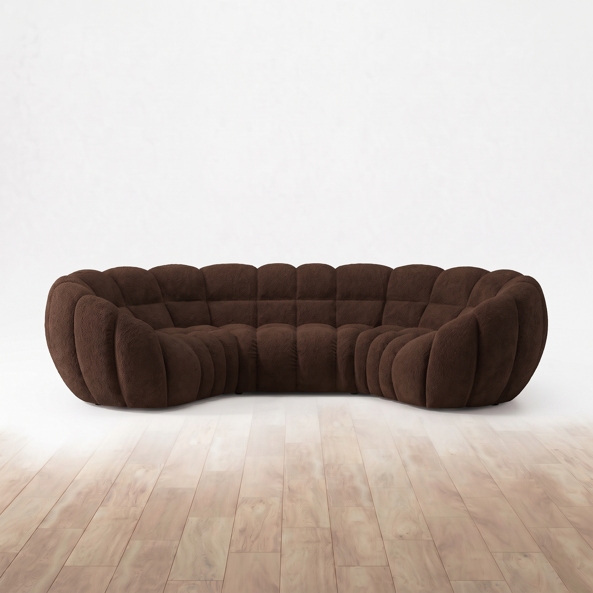 Havana boucle three seater sofa on white