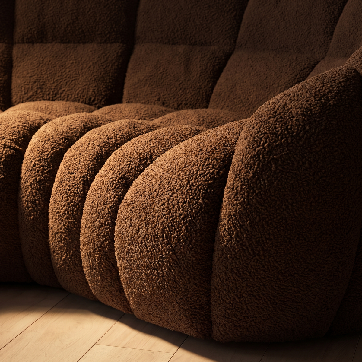 Close detail of the boucle upholstery