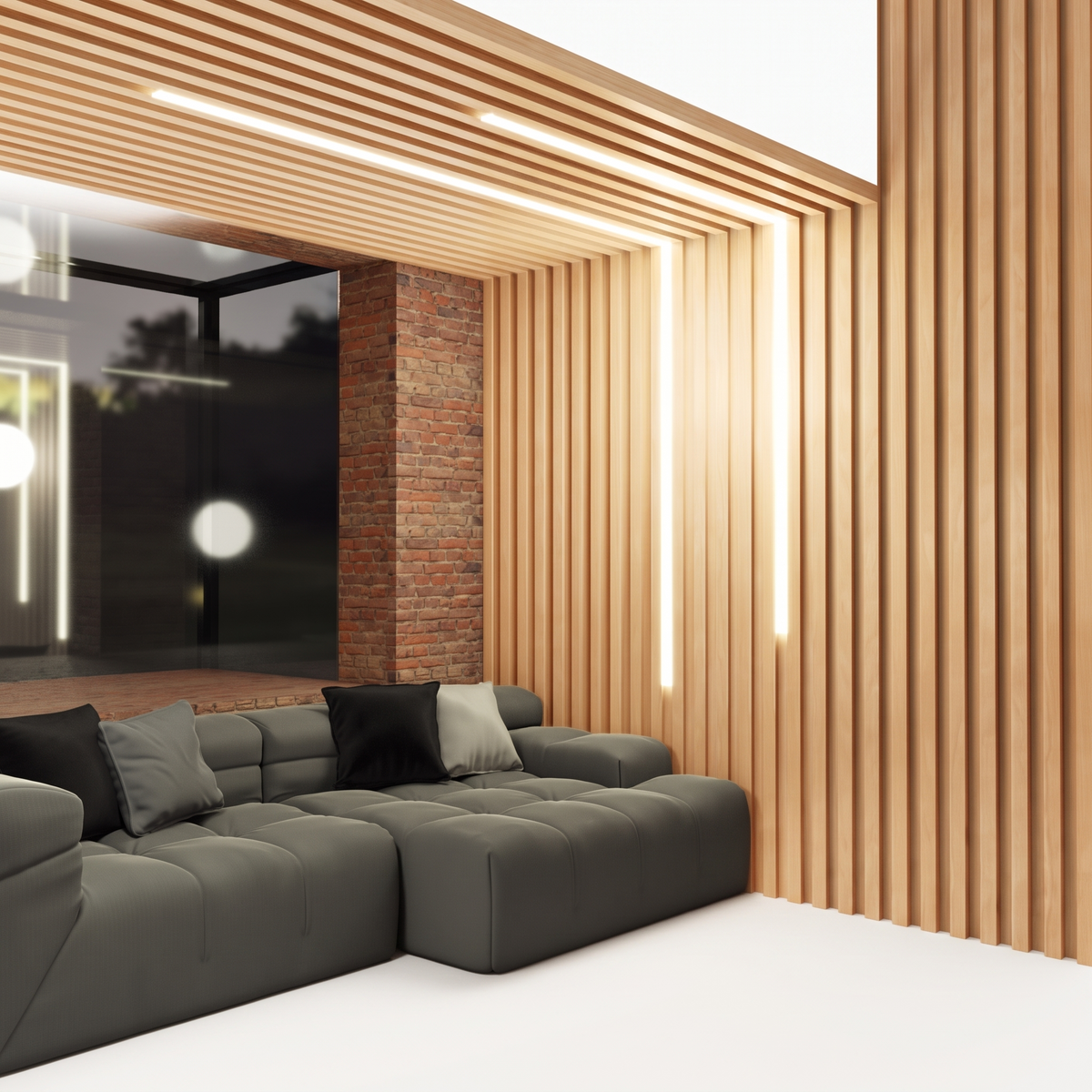 Lumen wood slat wall panel on white