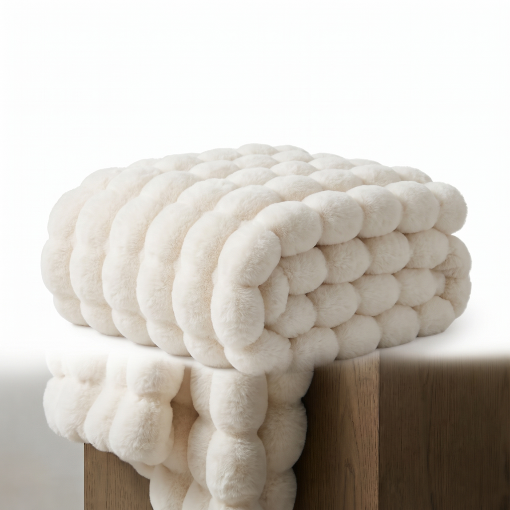 Mirren faux fur throw folded on white