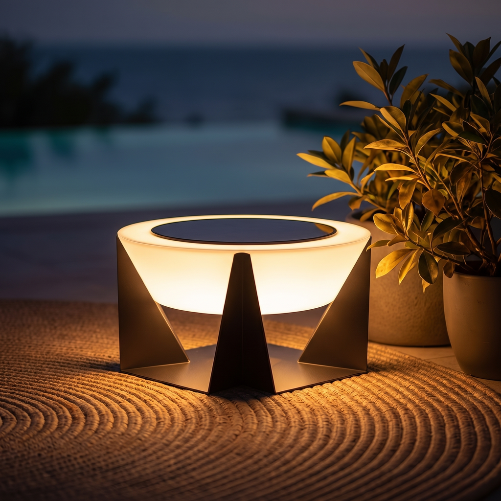 Close detail of the solar lamp at nightfall