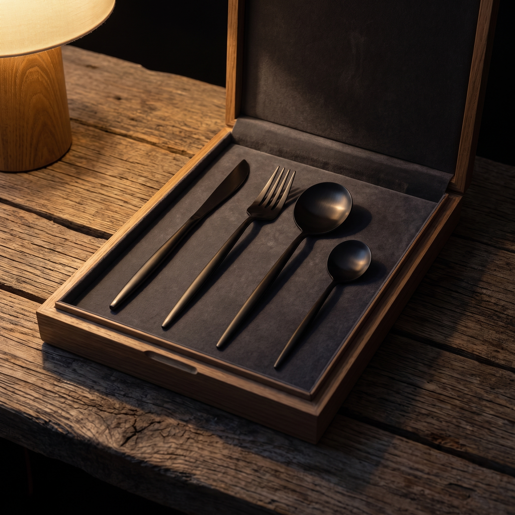 Cutlery set in its presentation box