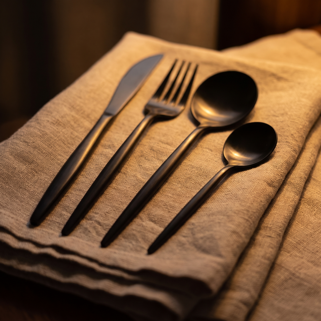 Close detail of the curved cutlery handles