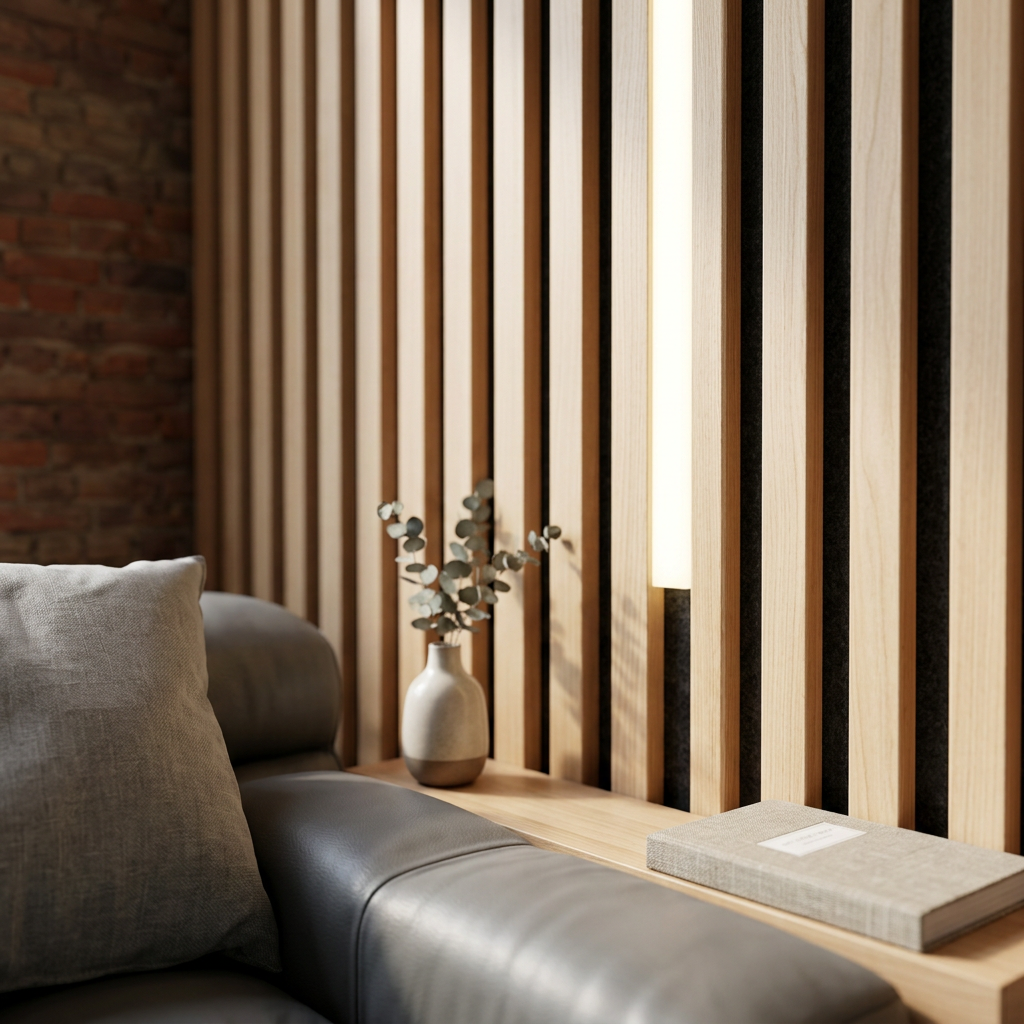 Lumen Solid Wood Slat Acoustic Wall Panel in use