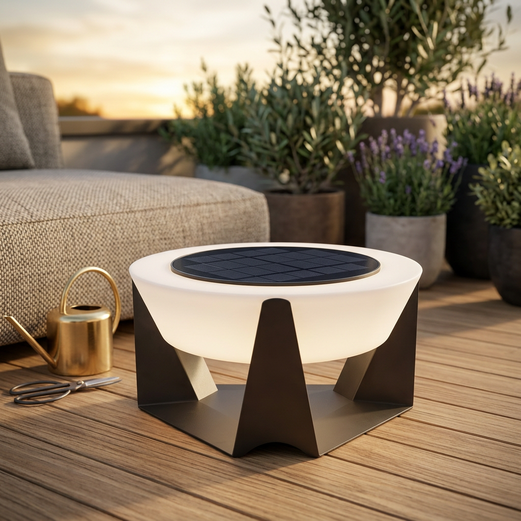 Solstice Weatherproof Solar Garden Light Sculptural Outdoor Lamp in use