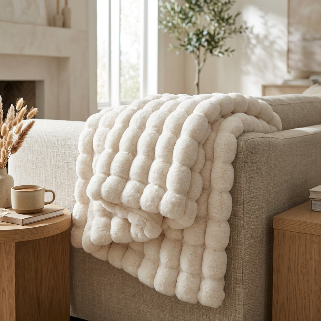 Mirren Double Lined Faux Fur Throw Blanket in use