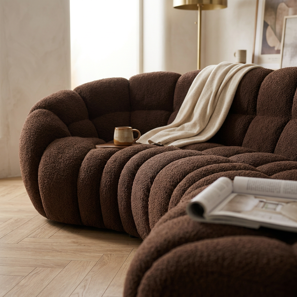 Havana Deep Seated Boucle 3 Seater Sofa in use