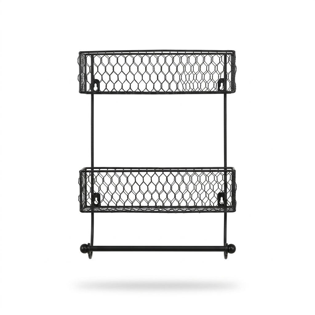 Calderwood Black Wall Spice Rack with Kitchen Roll Holder