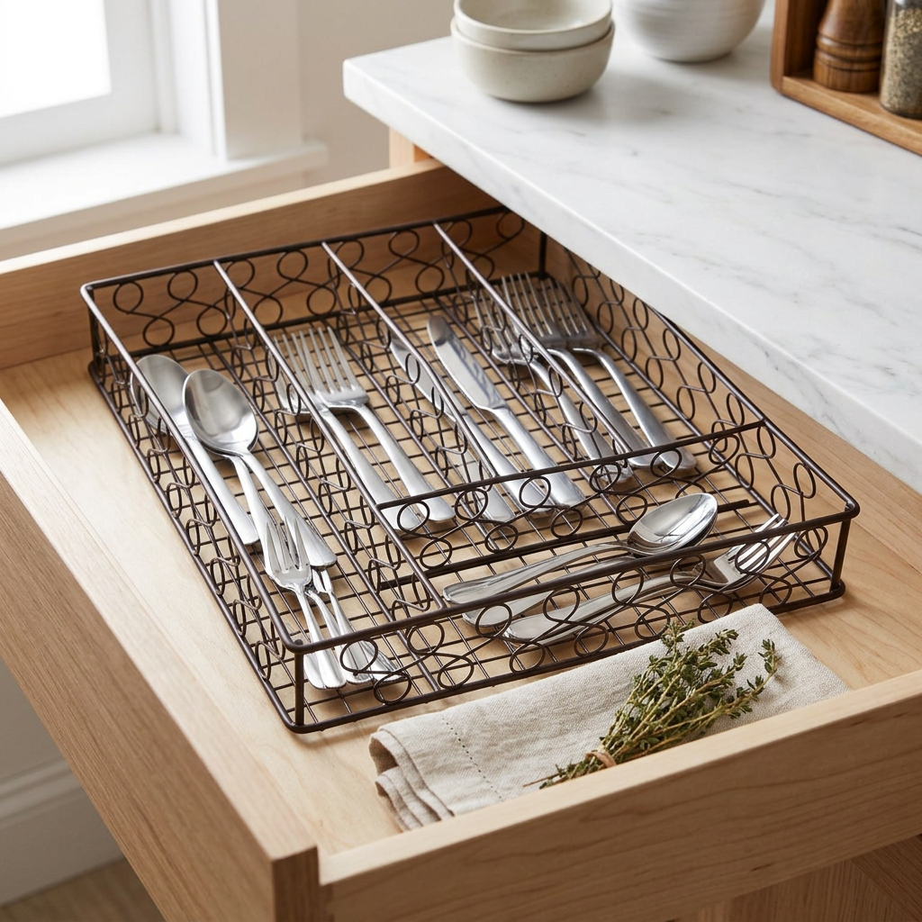 Alderbury 5-Compartment Kitchen Organizer Cutlery Tray in use