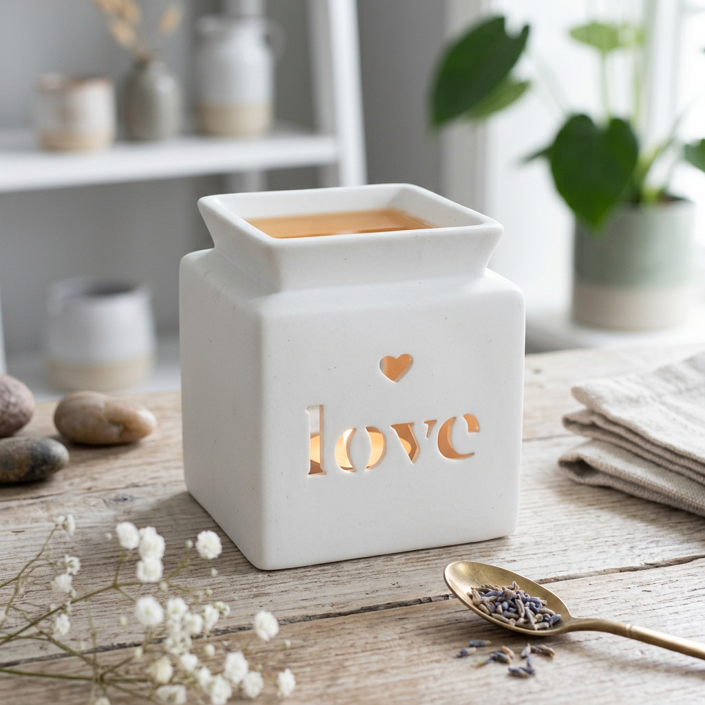 Stonebury White Love Cut Out Oil Burner in use