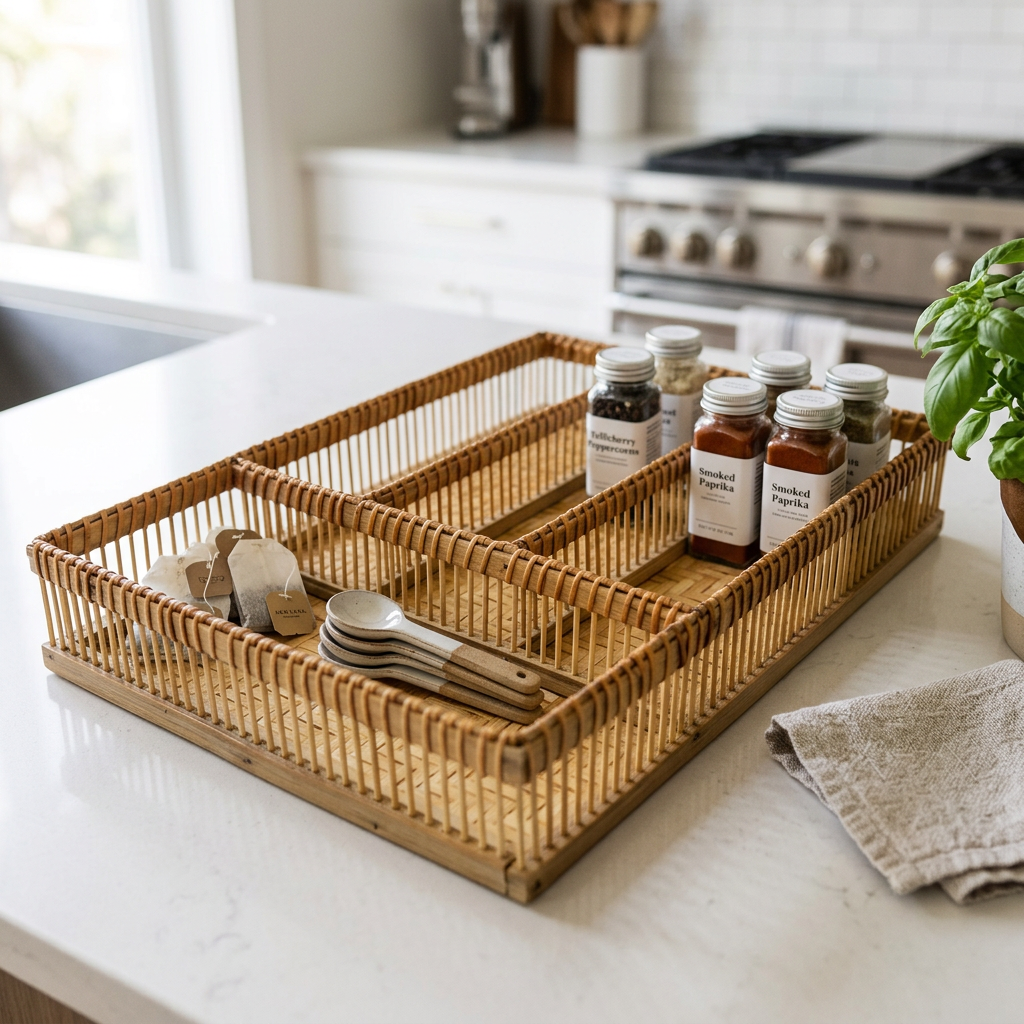 Hartstead Bamboo Kitchenware Organizer Tray in use
