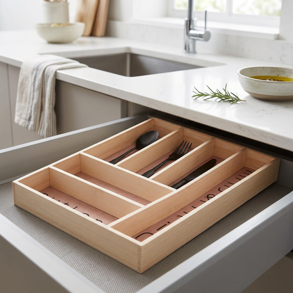 Aldermere Wooden Modern Design Cutlery Tray in use