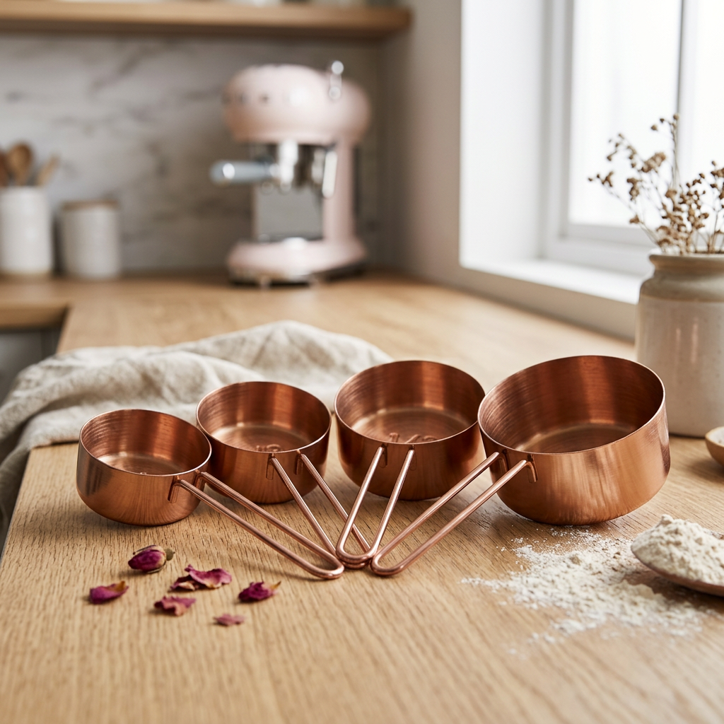 Bramley Set of 4 Measuring Cups Rose Gold in use