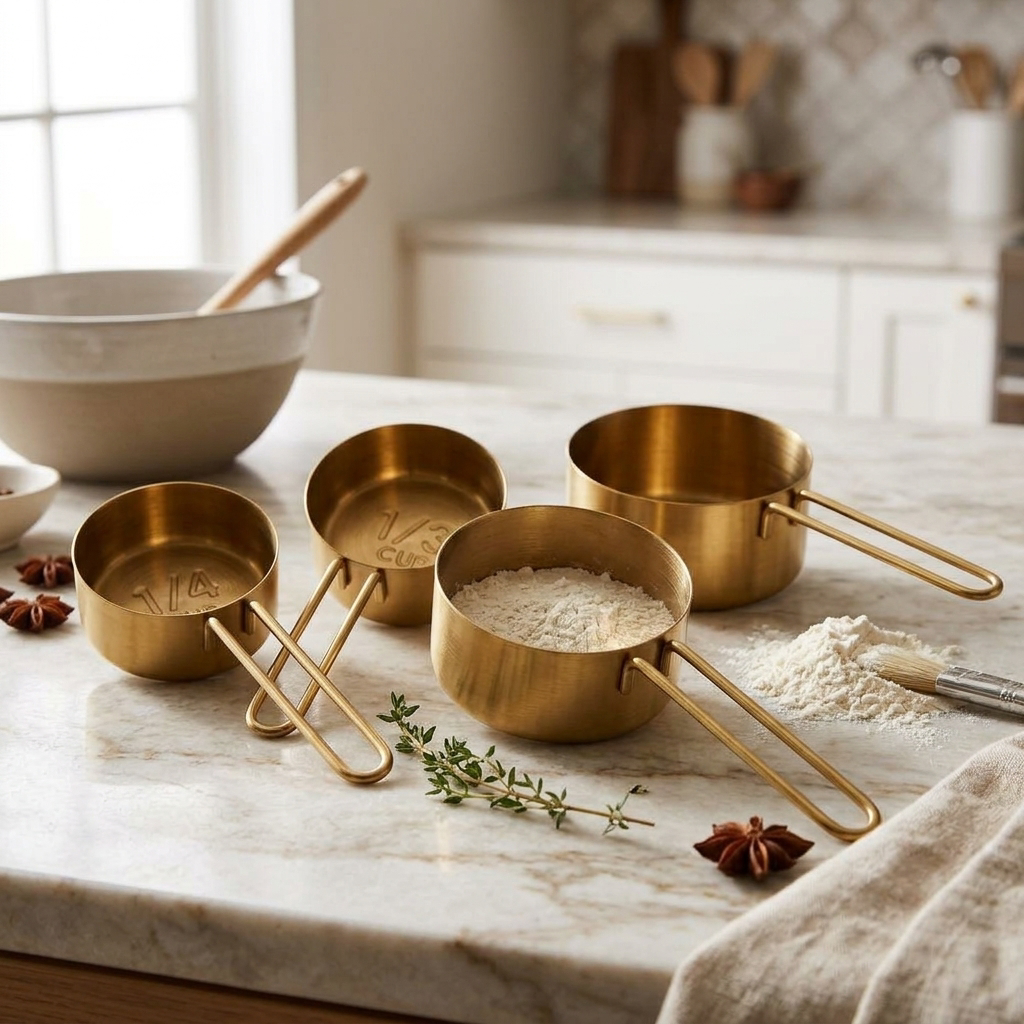 Mereley Set of 4 Gold Measuring Cups in use