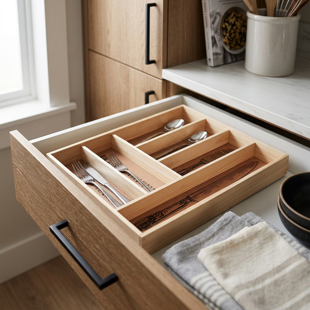 Thornfield Wooden Vintage Design Cutlery Tray in use