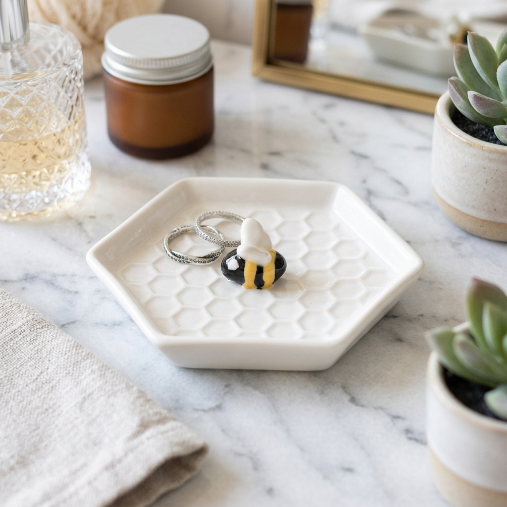 Merestead Bee Hexagonal Trinket Dish in use