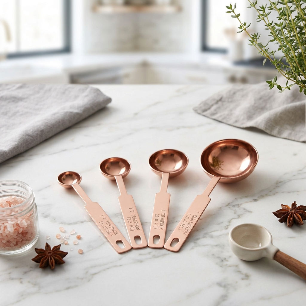 Wrenmere 4 Rose Gold Measuring Spoons in use