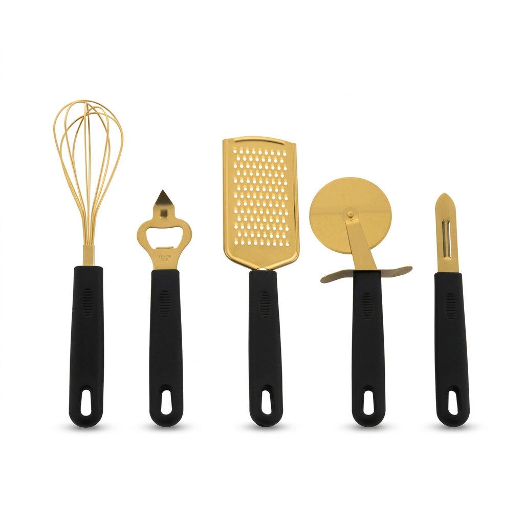 Brookcombe Light Gold and Black 5-Piece Kitchen Gadget Set