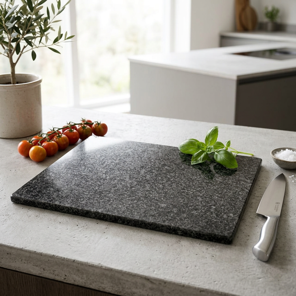 Mereford Black Speckled Granite Chopping Board in use