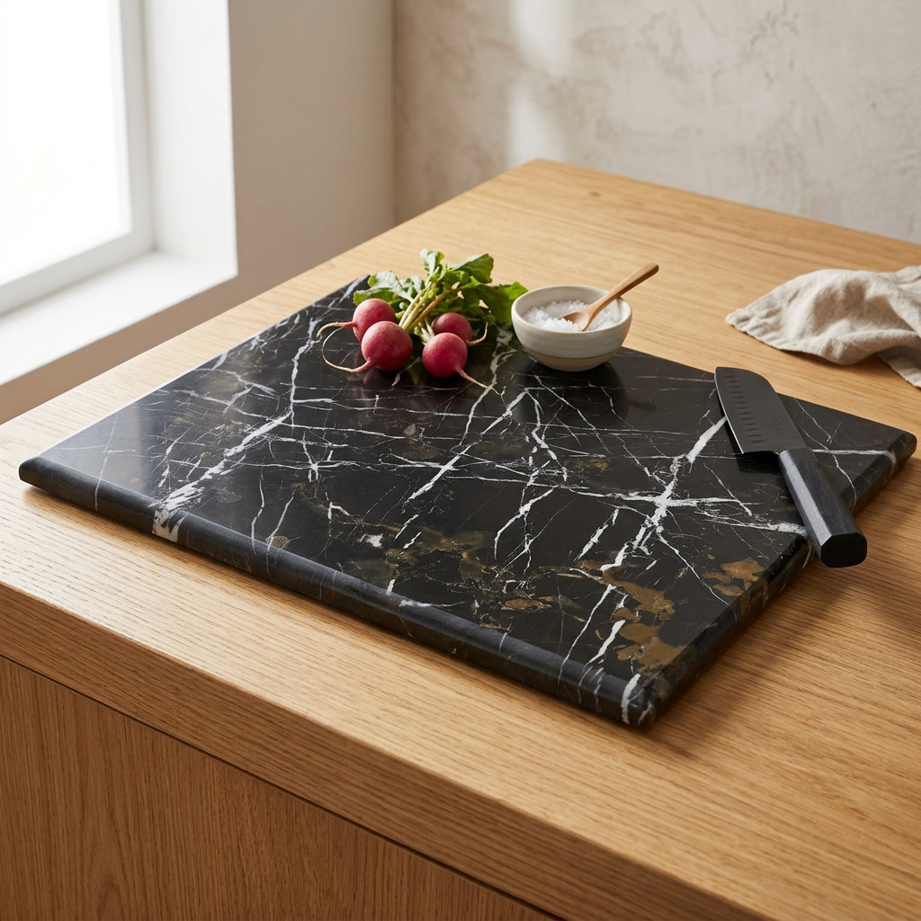 Alderstead Black Stone Marble Chopping Board in use