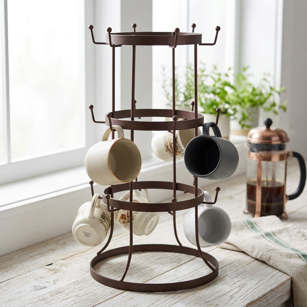 Ashmere Bronze Iron 18 Mug Tree in use