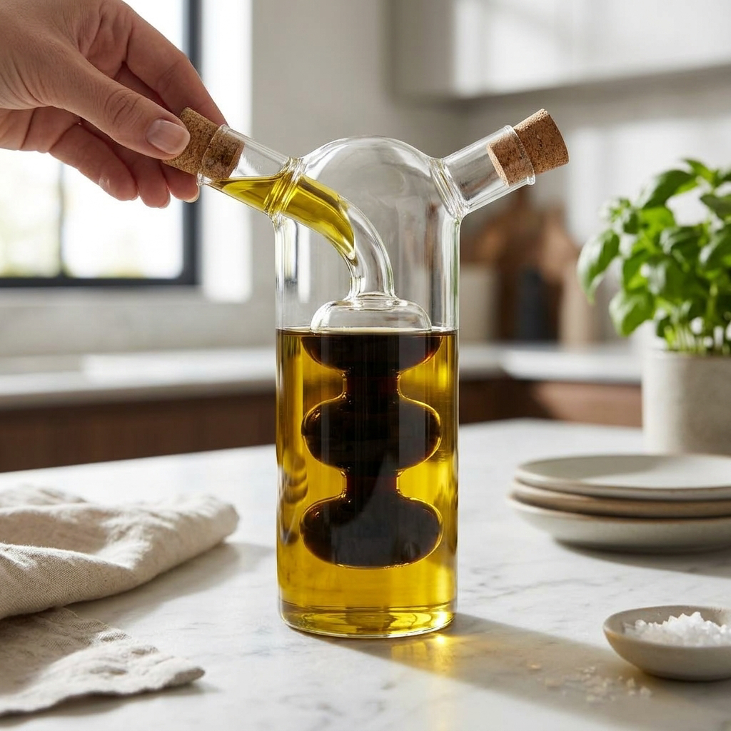 Wrenfield Oil and Vinegar Pourer Glass Bottle in use