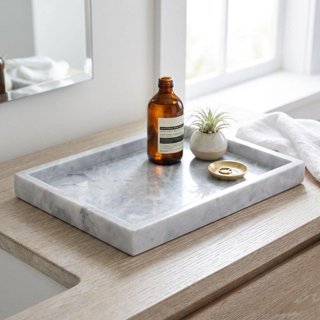Bexcombe Grey Solid Marble Stone Tray in use