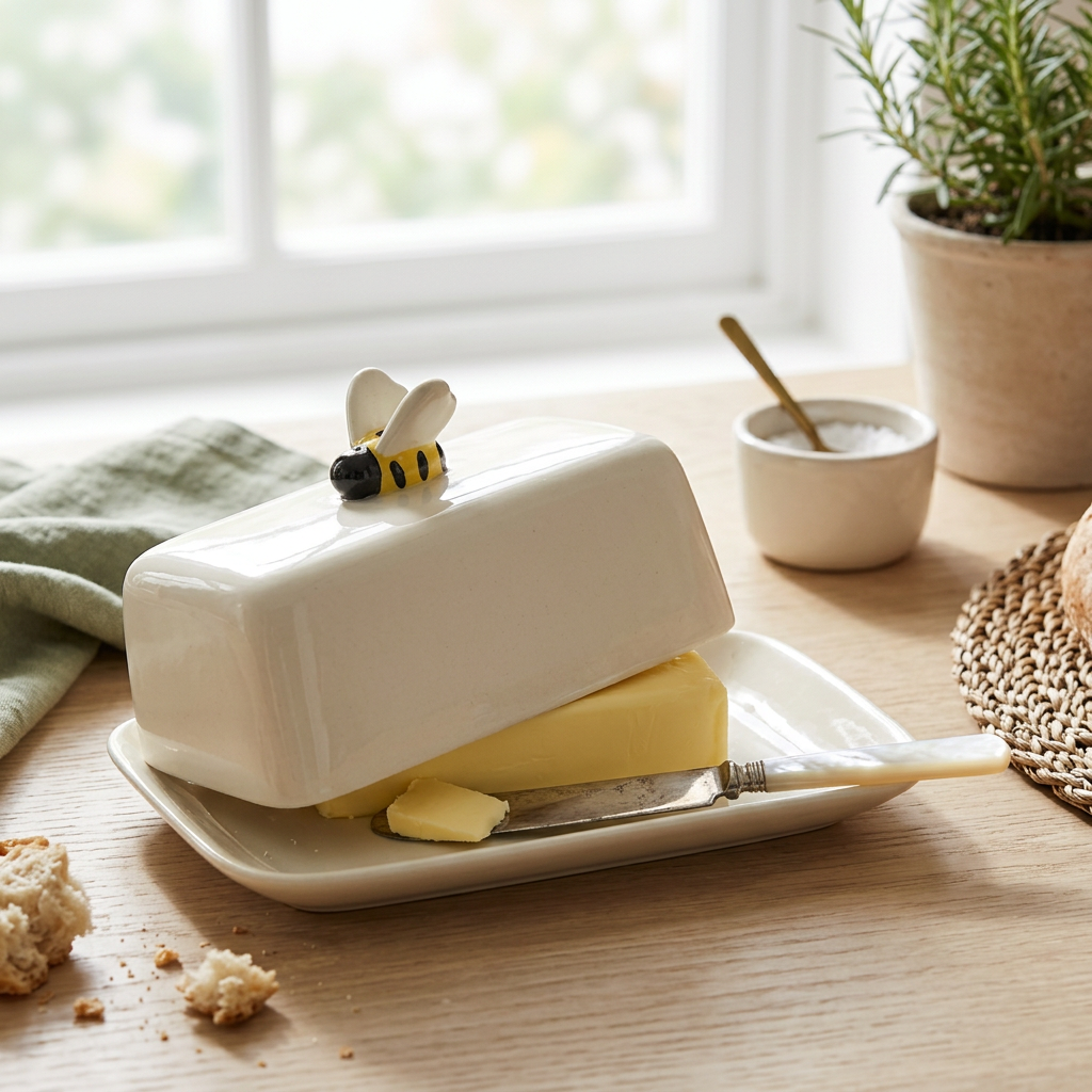 Norford Ceramic Bee Butter Dish in use