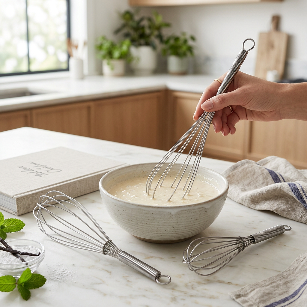 Ashcombe Set of 3 Chrome Whisks in use