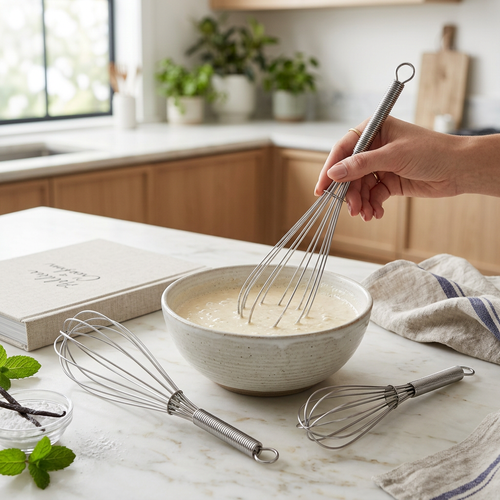 Ashcombe Set of 3 Chrome Whisks in use