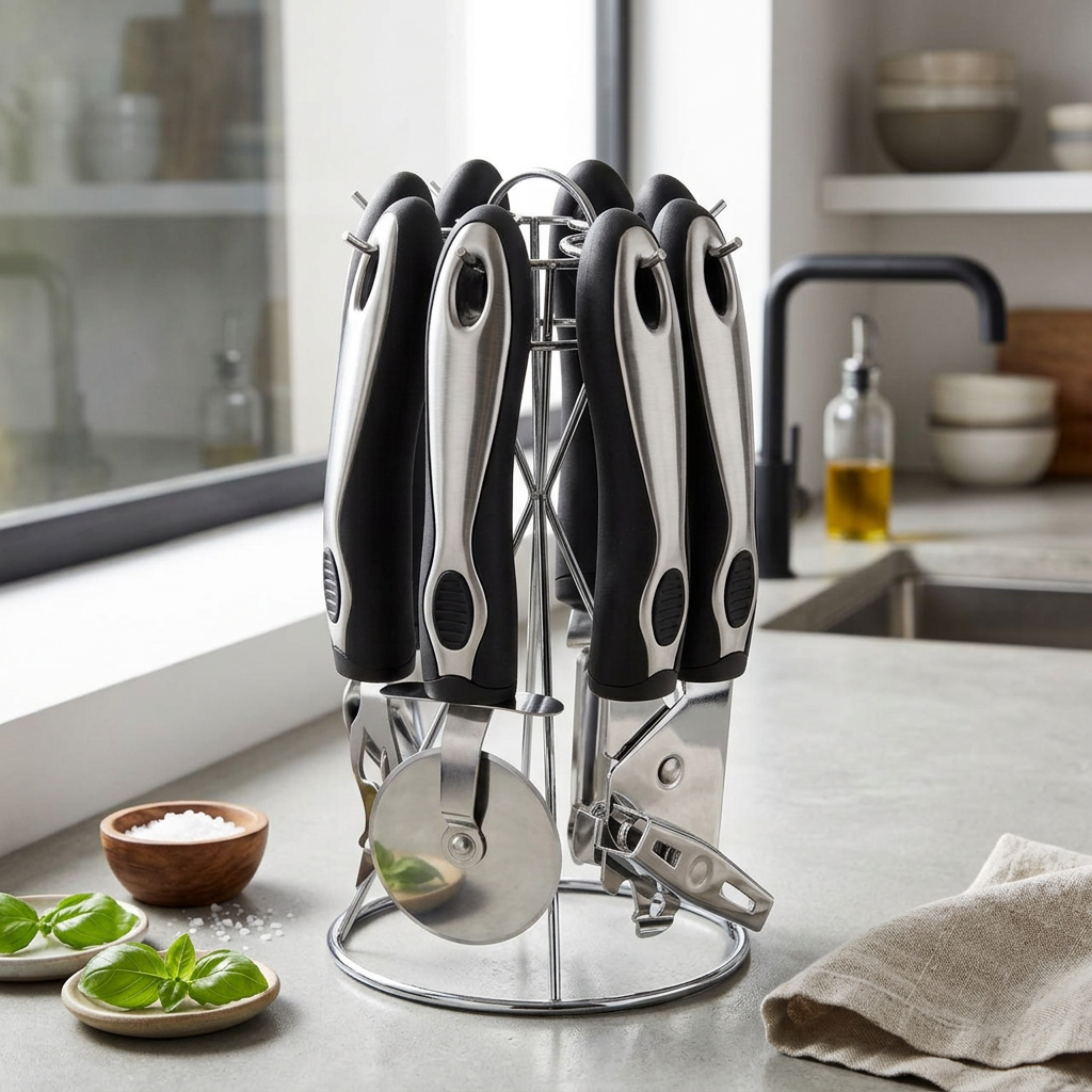 Selford 6 Piece Kitchen Gadget Set with Stand in use