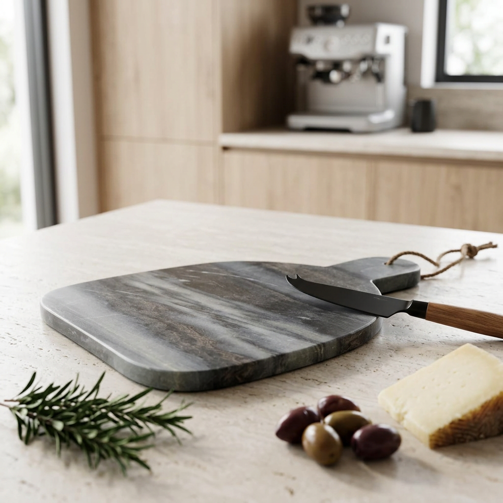 Bramwood Grey Marble Rounded Chopping Board in use