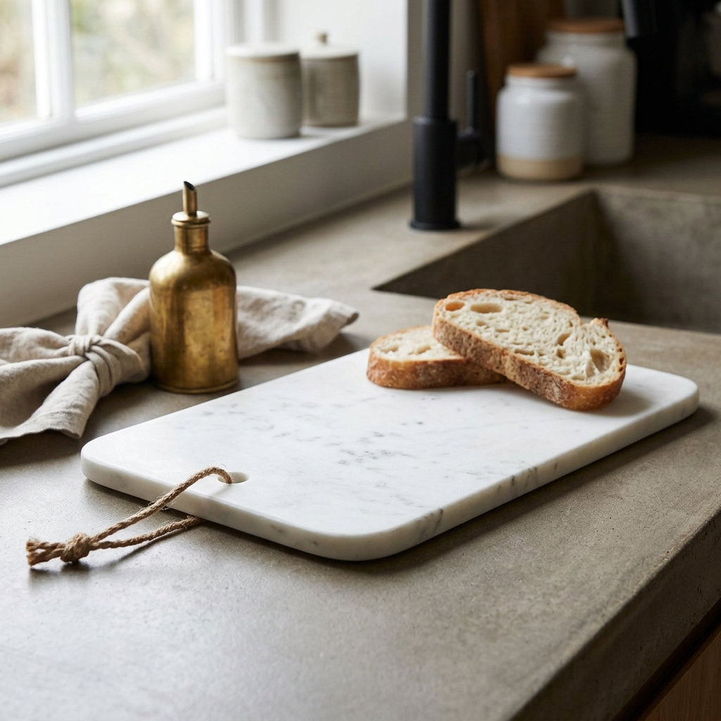 Halbury White Marble Chopping Board Rectangular in use