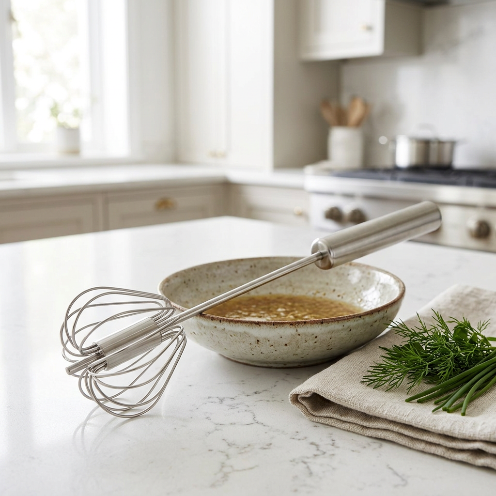 Wrenford Stainless Steel Press-and-Spin Whisk in use