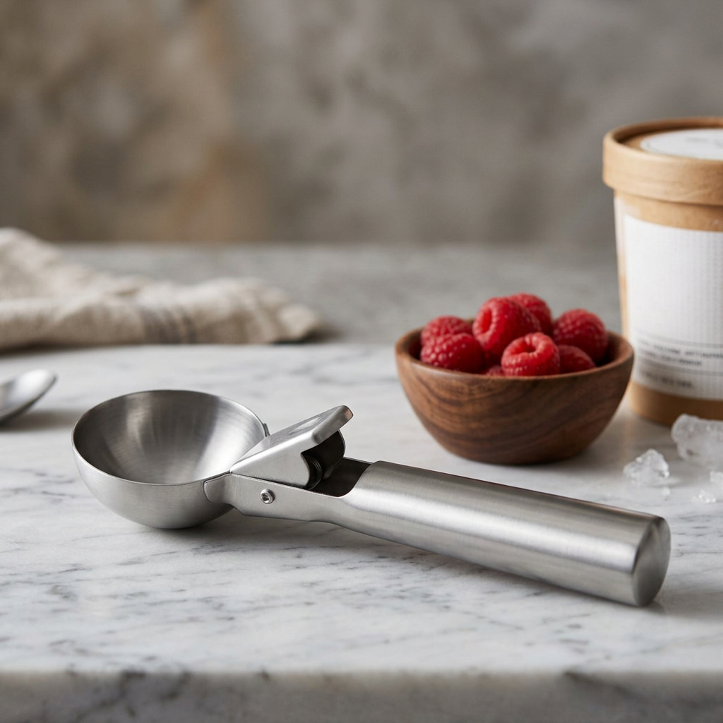 Oakstead Matte Curved Metal Ice Cream Scoop in use