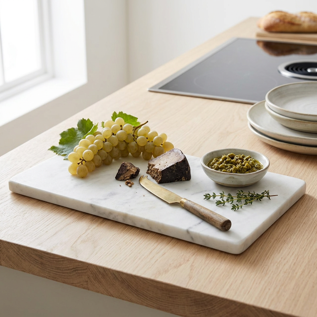 Crestbury White Marble Slim Chopping Board in use