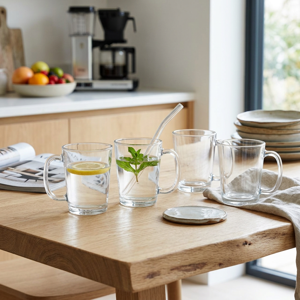Hartcombe Set of 4 Glass Mugs with Handles in use