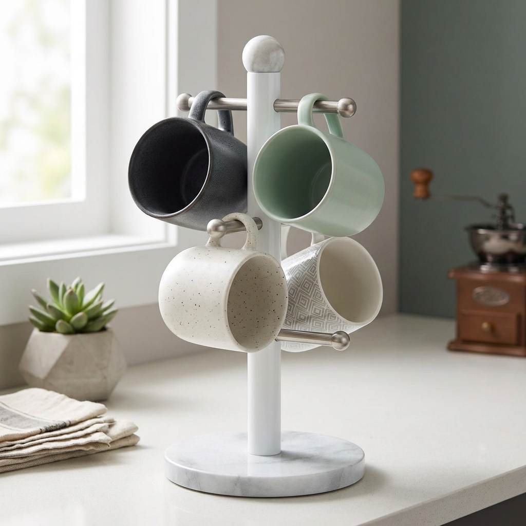 Wrenley Marble Effect 6 Mug Tree in use