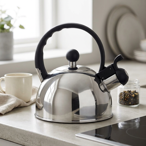Alderfield Mirrored Stainless Steel Whistling Kettle in use