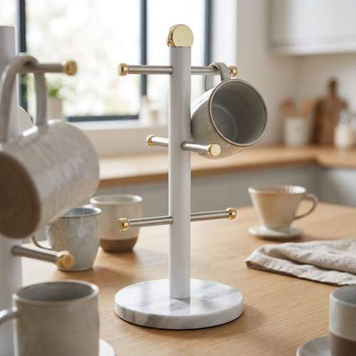 Bexfield Marble Effect 6 Mug Tree Wide Base in use